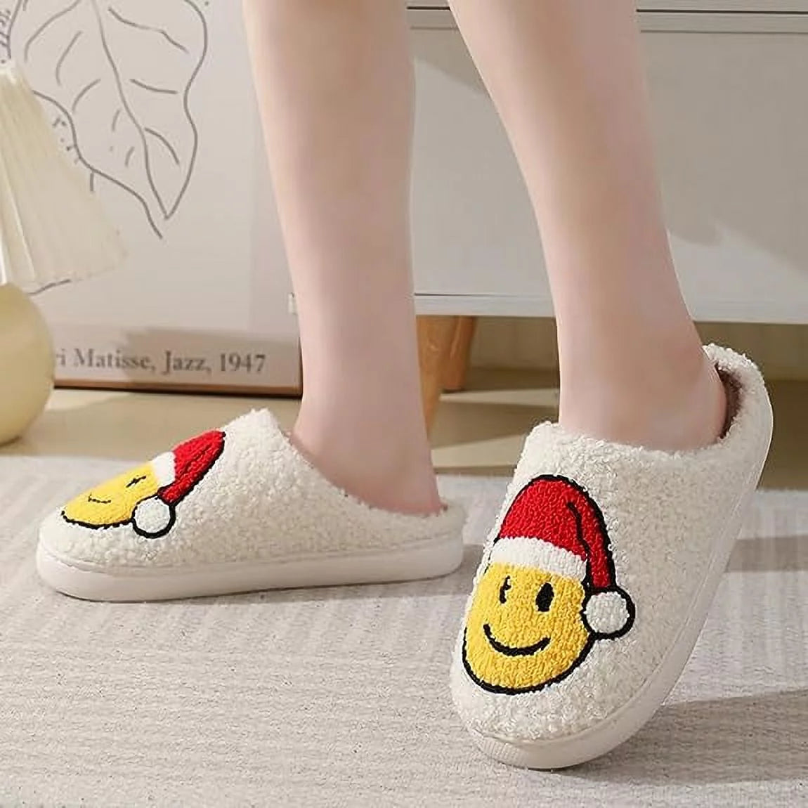 Smile Face Slippers for Women Men, Anti-Slip Soft Plush House Slippers with Memory Foam Slip Cute Cartoon Shoes Warmth for Indoor Outdoor(40/41)