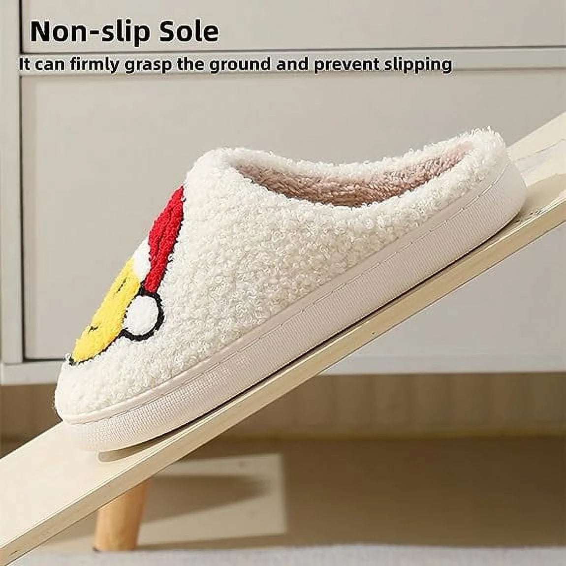 Smile Face Slippers for Women Men, Anti-Slip Soft Plush House Slippers with Memory Foam Slip Cute Cartoon Shoes Warmth for Indoor Outdoor(40/41)