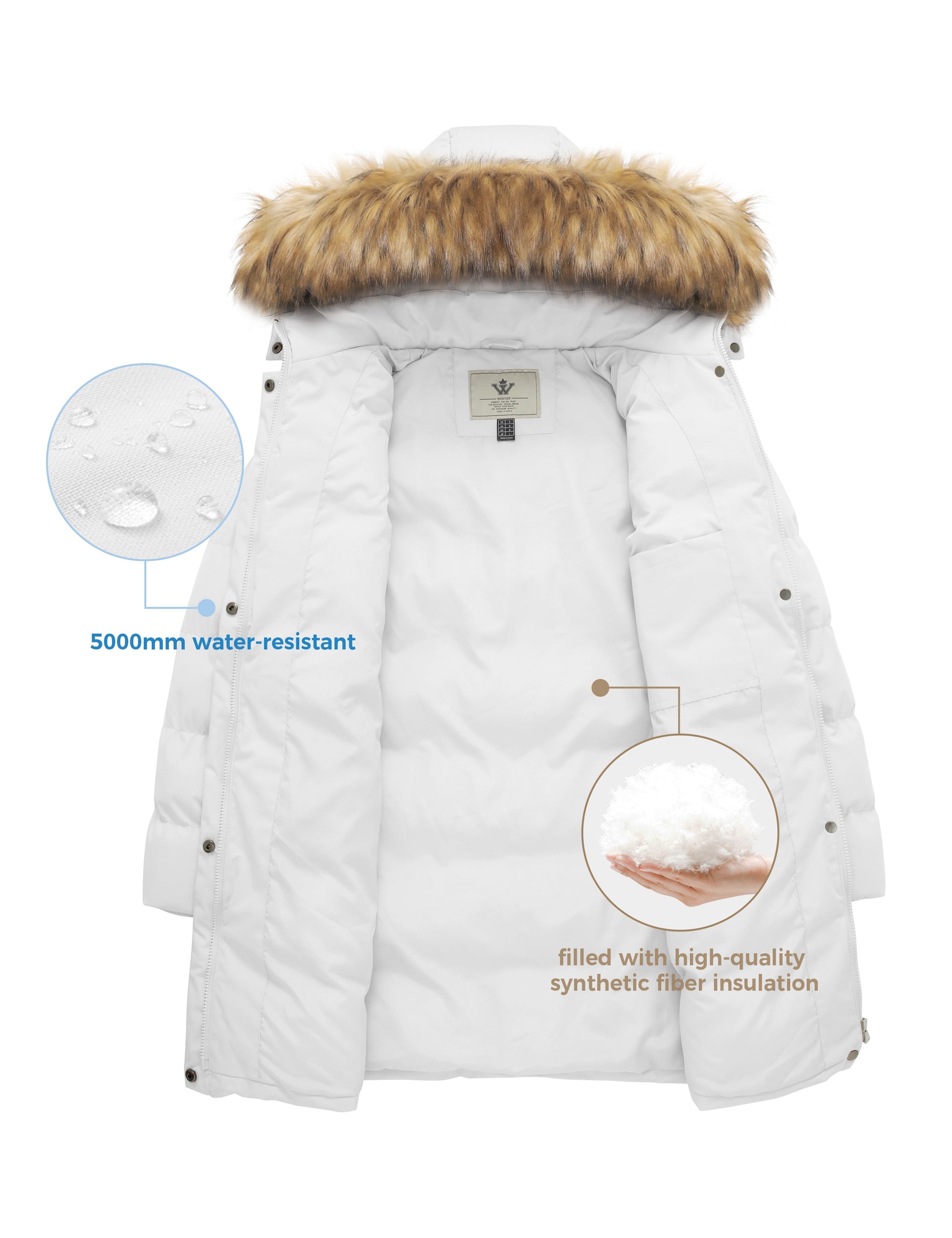 Women'S Winter Coat Fleece Puffer Jacket Warm Waterproof Jacket with Hood Blue M