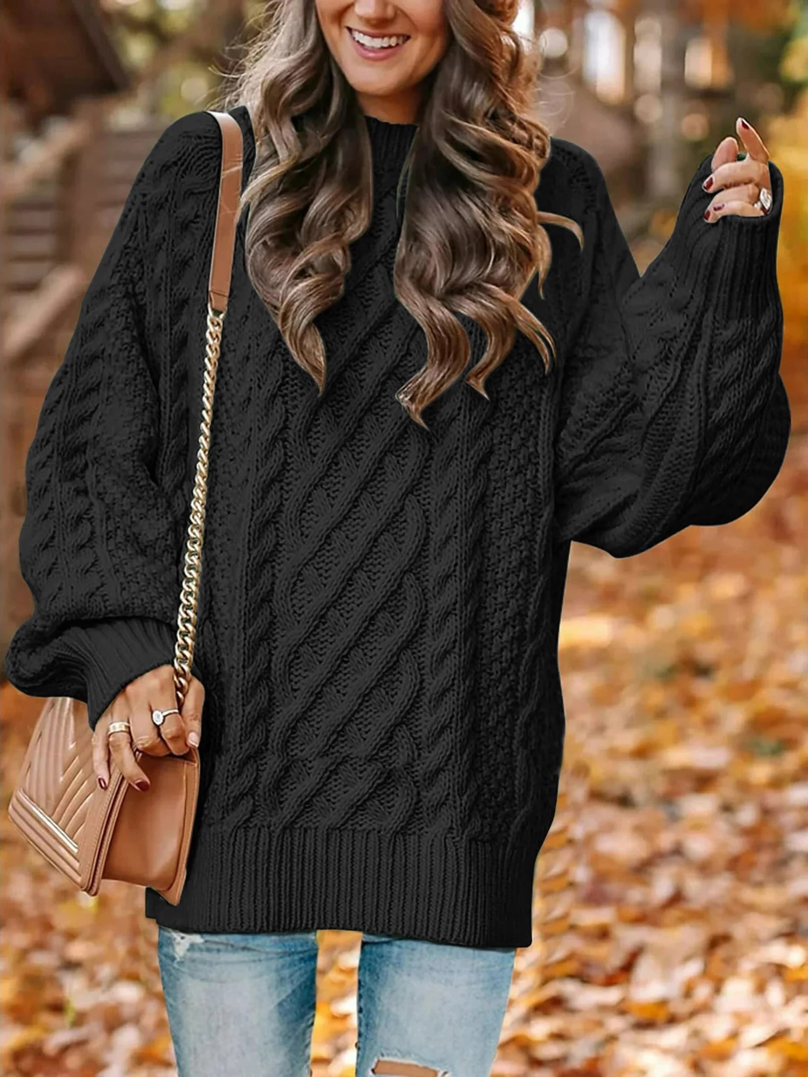 Oversized Sweaters for Women Cable Knit Chunky Pullover Sweater