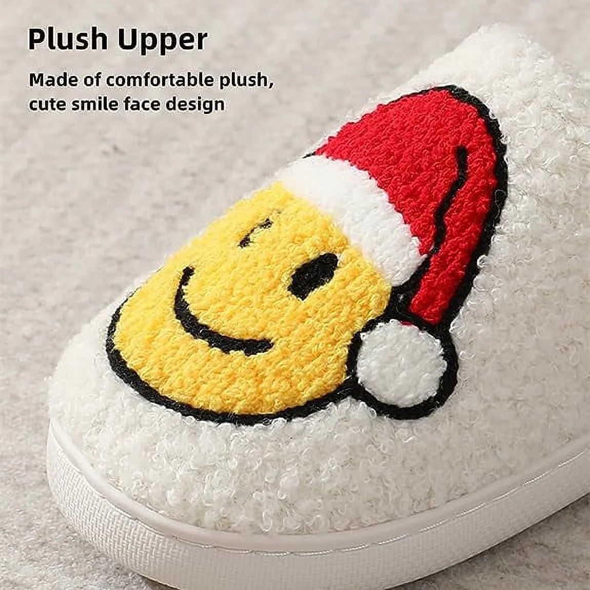 Smile Face Slippers for Women Men, Anti-Slip Soft Plush House Slippers with Memory Foam Slip Cute Cartoon Shoes Warmth for Indoor Outdoor（40/41)